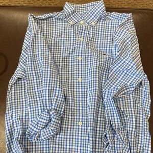 Vineyard Vines Blue and White Plaid Button-Down Shirt-small